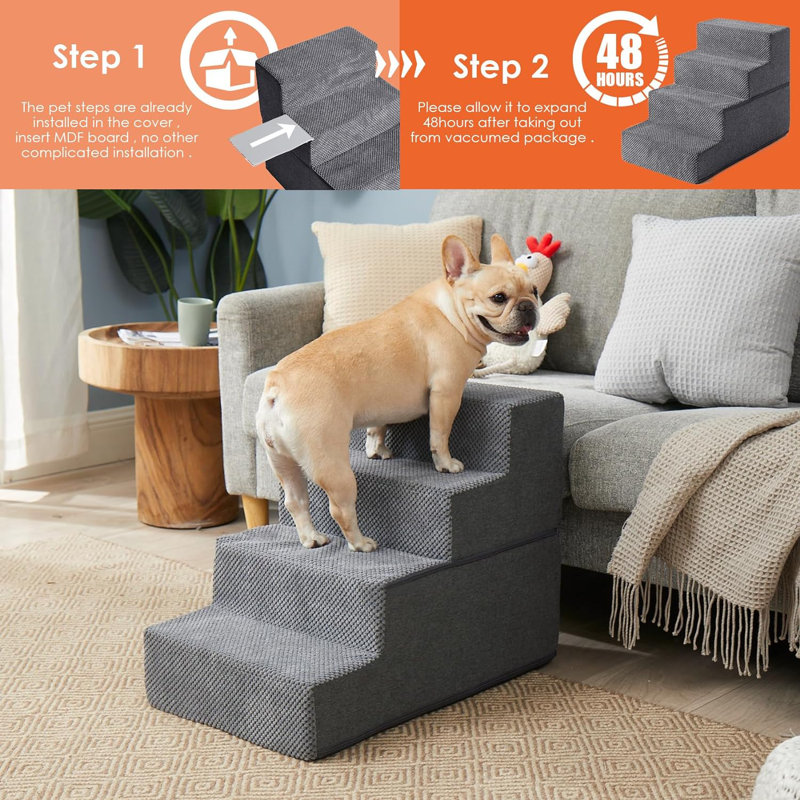 Tucker Murphy Pet Dog Stairs For Small Dogs 4 Step Dog Stairs For High Beds And Couch Folding Pet Steps For Small Dogs And Cats And High Bed Climbing Non Slip Balanced Dog Indoor